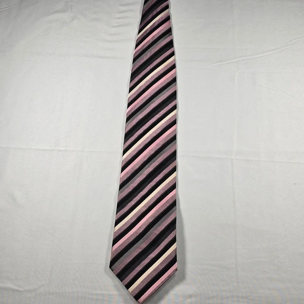 Silk Tie Roberto Villini Couture Pink‎ Grey Black Striped Designer Mens